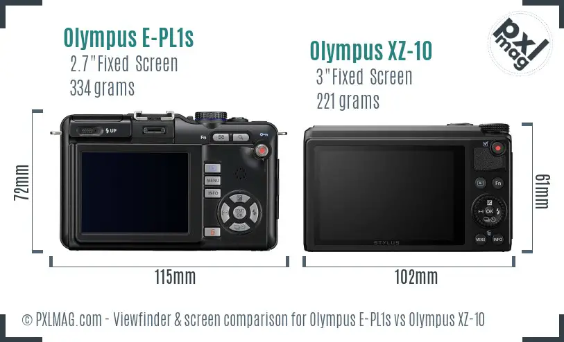 Olympus E-PL1s vs Olympus XZ-10 Screen and Viewfinder comparison