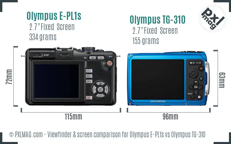 Olympus E-PL1s vs Olympus TG-310 Screen and Viewfinder comparison