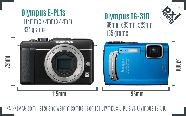 Olympus E-PL1s vs Olympus TG-310 size comparison
