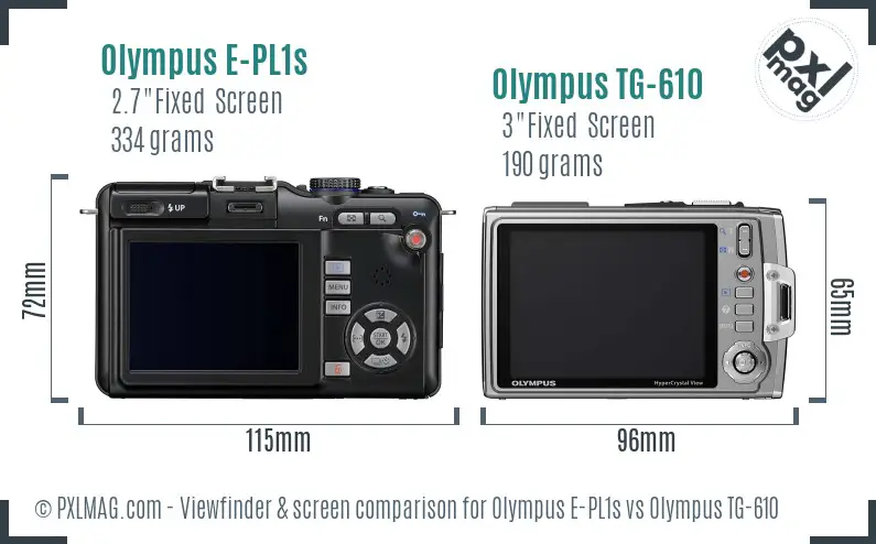 Olympus E-PL1s vs Olympus TG-610 Screen and Viewfinder comparison