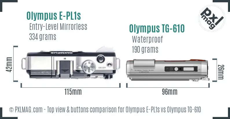 Olympus E-PL1s vs Olympus TG-610 top view buttons comparison