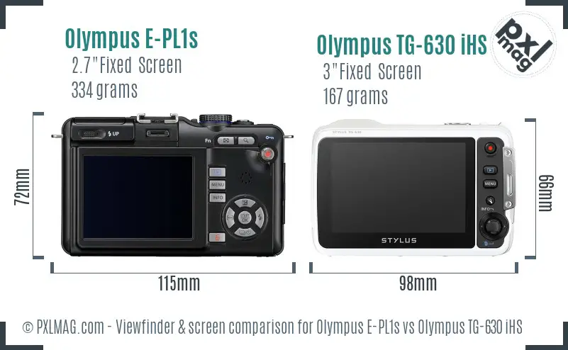 Olympus E-PL1s vs Olympus TG-630 iHS Screen and Viewfinder comparison