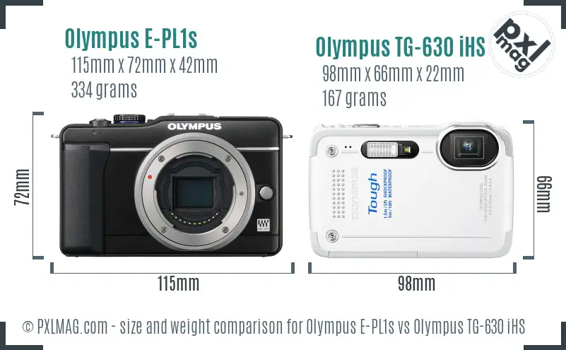 Olympus E-PL1s vs Olympus TG-630 iHS size comparison