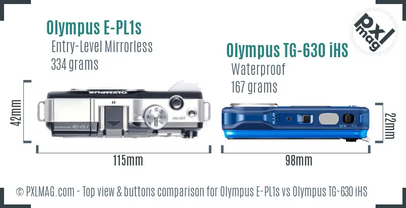 Olympus E-PL1s vs Olympus TG-630 iHS top view buttons comparison