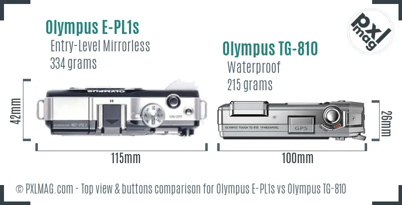 Olympus E-PL1s vs Olympus TG-810 top view buttons comparison