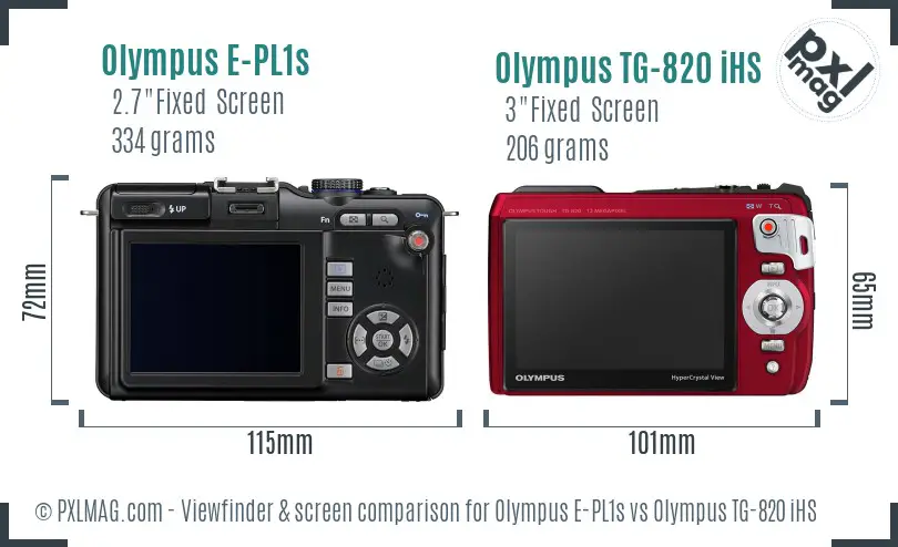 Olympus E-PL1s vs Olympus TG-820 iHS Screen and Viewfinder comparison