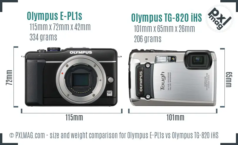 Olympus E-PL1s vs Olympus TG-820 iHS size comparison