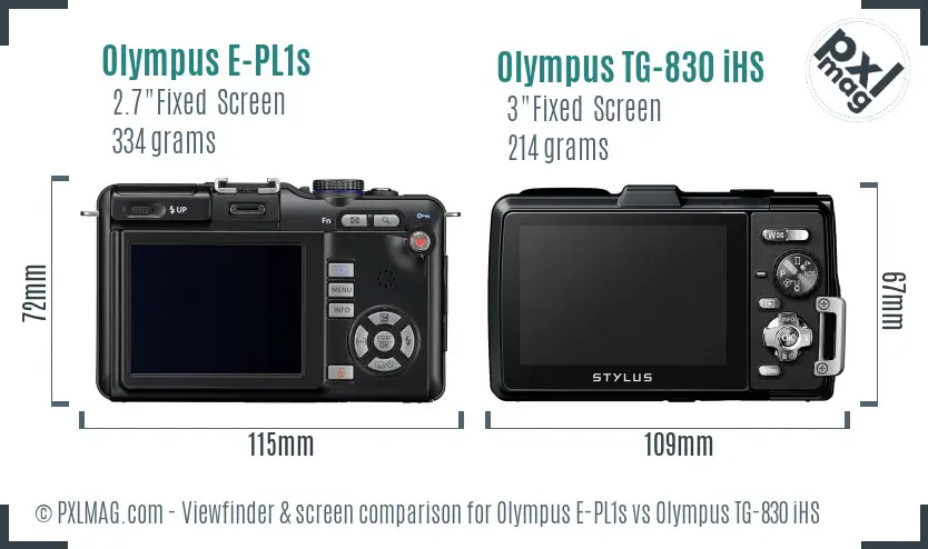 Olympus E-PL1s vs Olympus TG-830 iHS Screen and Viewfinder comparison