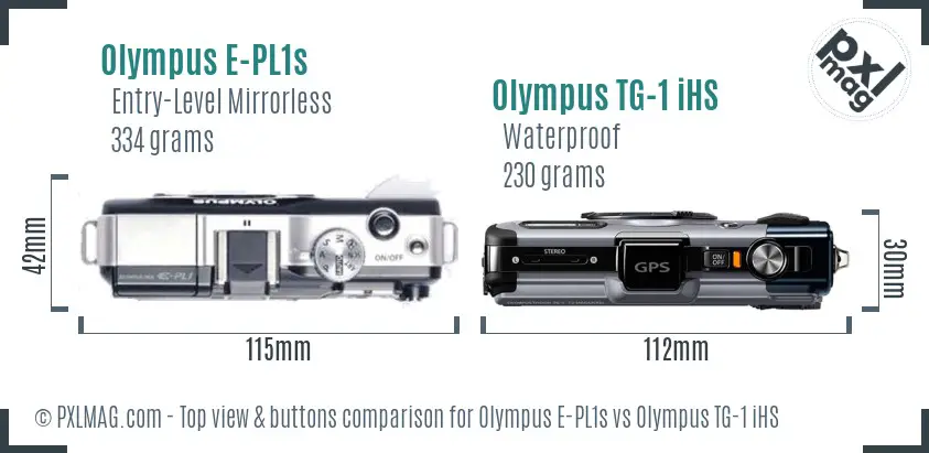 Olympus E-PL1s vs Olympus TG-1 iHS top view buttons comparison