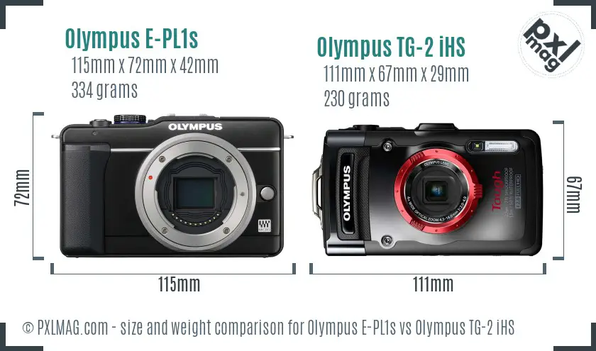 Olympus E-PL1s vs Olympus TG-2 iHS size comparison