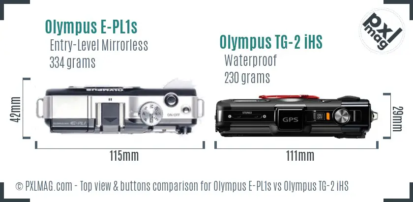 Olympus E-PL1s vs Olympus TG-2 iHS top view buttons comparison