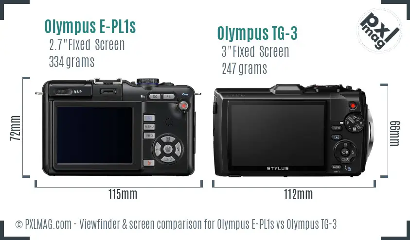 Olympus E-PL1s vs Olympus TG-3 Screen and Viewfinder comparison