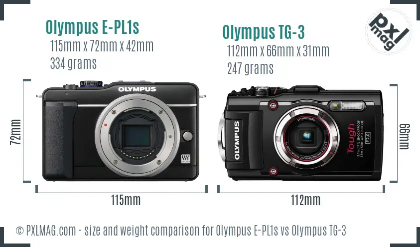 Olympus E-PL1s vs Olympus TG-3 size comparison