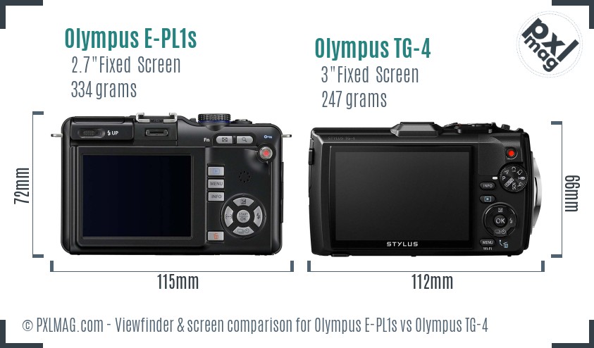Olympus E-PL1s vs Olympus TG-4 Screen and Viewfinder comparison