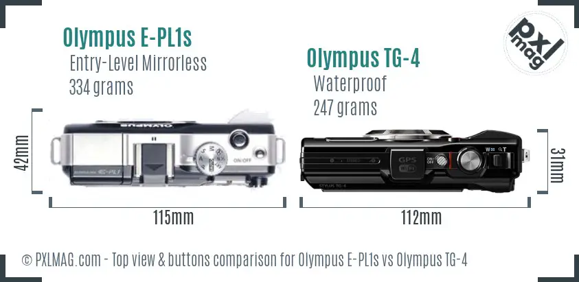 Olympus E-PL1s vs Olympus TG-4 top view buttons comparison