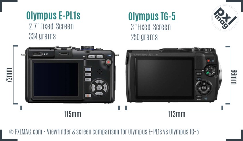 Olympus E-PL1s vs Olympus TG-5 Screen and Viewfinder comparison