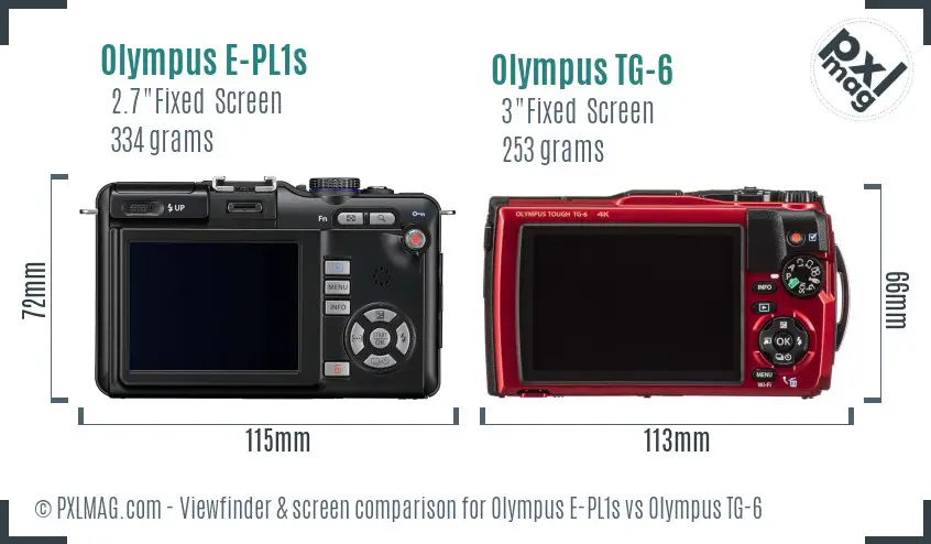 Olympus E-PL1s vs Olympus TG-6 Screen and Viewfinder comparison