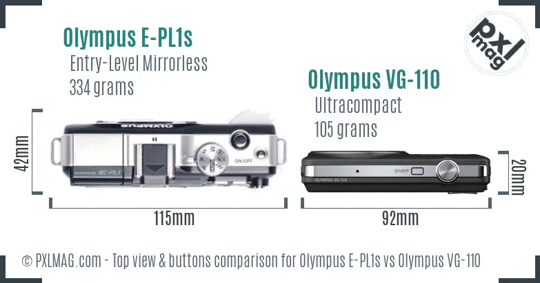 Olympus E-PL1s vs Olympus VG-110 top view buttons comparison