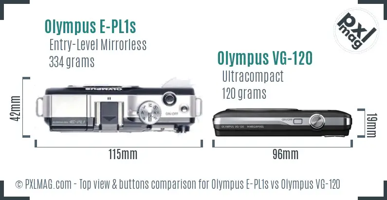Olympus E-PL1s vs Olympus VG-120 top view buttons comparison