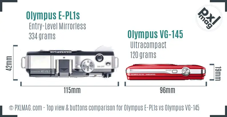 Olympus E-PL1s vs Olympus VG-145 top view buttons comparison