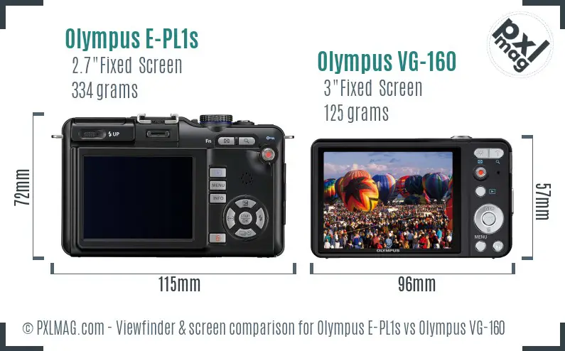 Olympus E-PL1s vs Olympus VG-160 Screen and Viewfinder comparison