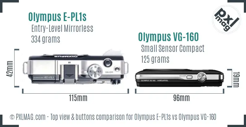 Olympus E-PL1s vs Olympus VG-160 top view buttons comparison