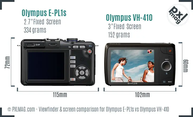 Olympus E-PL1s vs Olympus VH-410 Screen and Viewfinder comparison