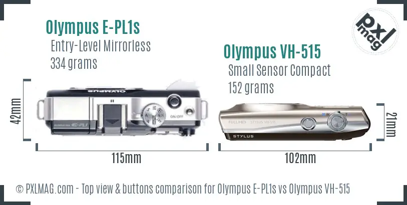 Olympus E-PL1s vs Olympus VH-515 top view buttons comparison
