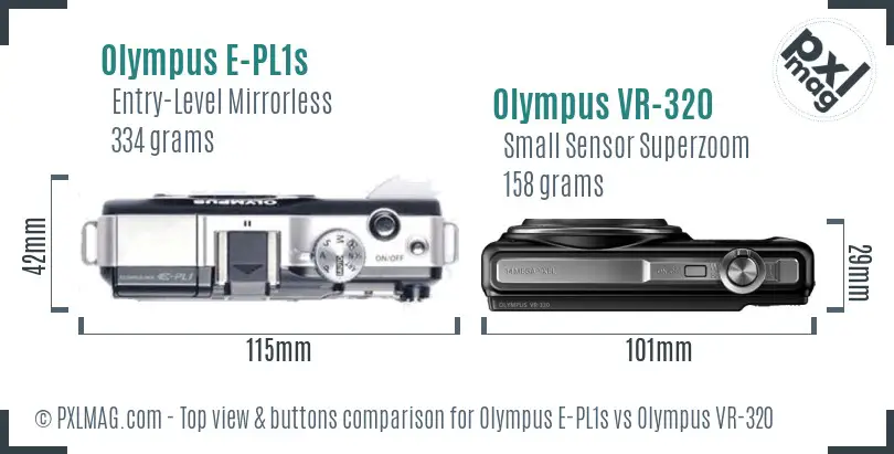 Olympus E-PL1s vs Olympus VR-320 top view buttons comparison