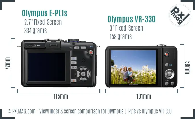Olympus E-PL1s vs Olympus VR-330 Screen and Viewfinder comparison
