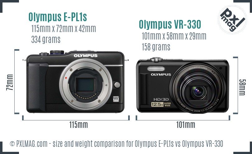 Olympus E-PL1s vs Olympus VR-330 size comparison