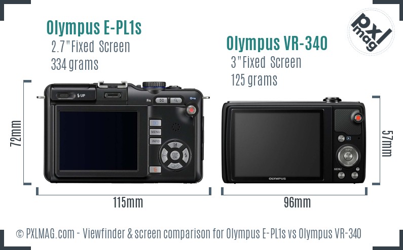 Olympus E-PL1s vs Olympus VR-340 Screen and Viewfinder comparison