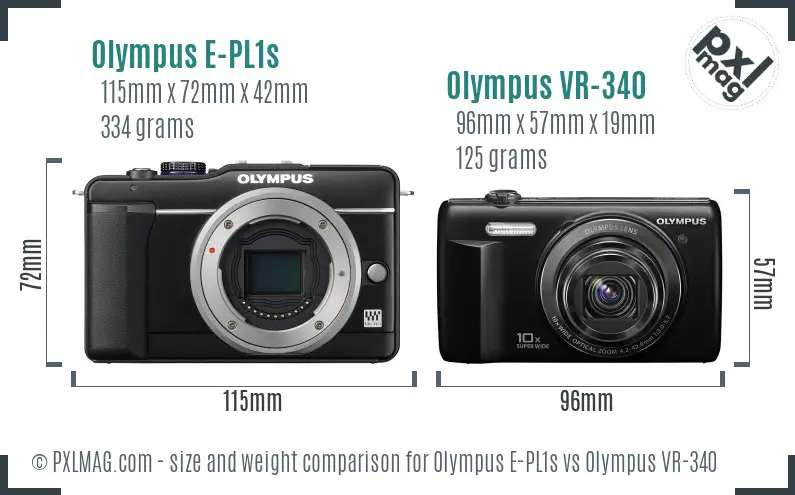 Olympus E-PL1s vs Olympus VR-340 size comparison