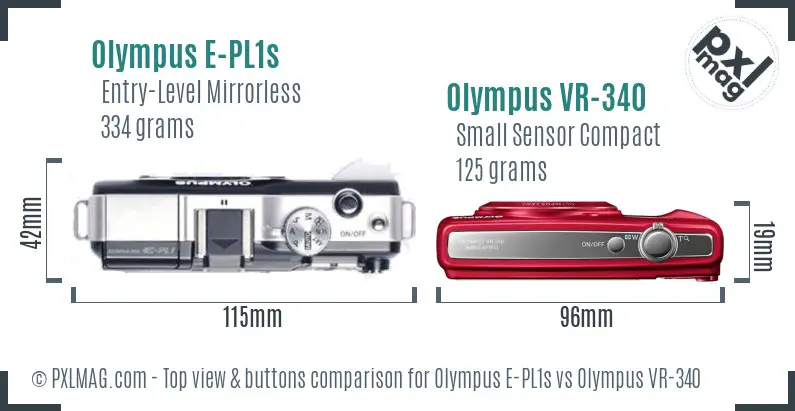 Olympus E-PL1s vs Olympus VR-340 top view buttons comparison