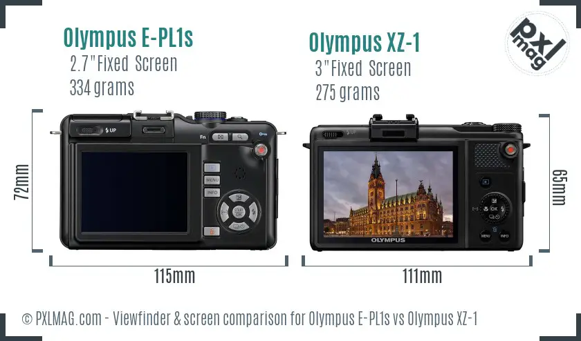 Olympus E-PL1s vs Olympus XZ-1 Screen and Viewfinder comparison