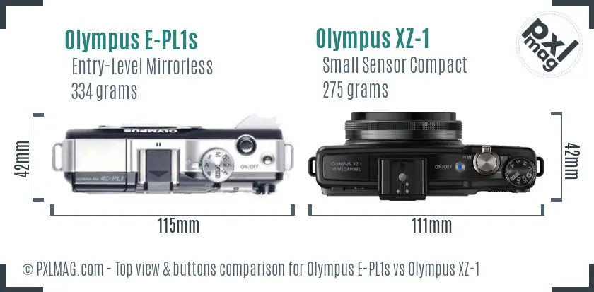Olympus E-PL1s vs Olympus XZ-1 top view buttons comparison