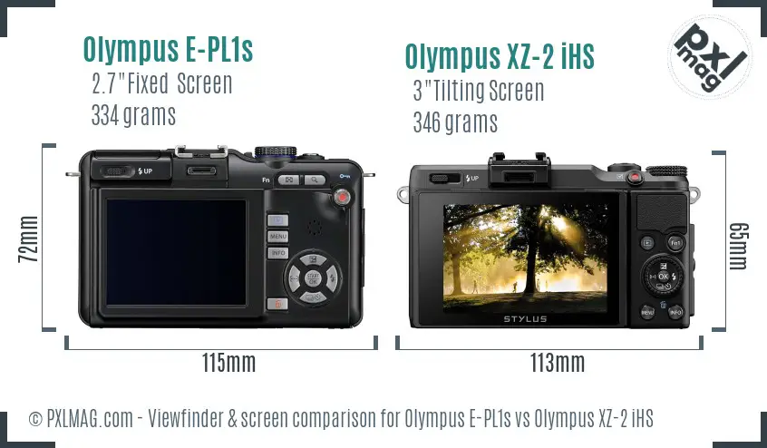 Olympus E-PL1s vs Olympus XZ-2 iHS Screen and Viewfinder comparison