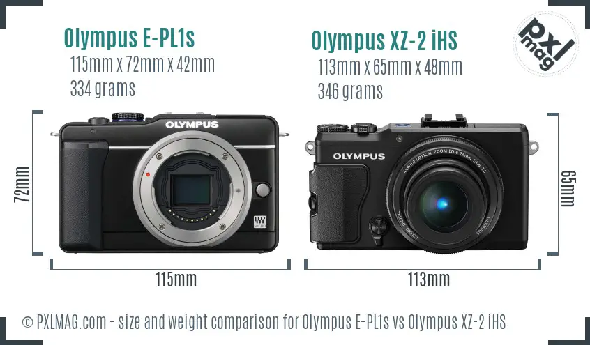 Olympus E-PL1s vs Olympus XZ-2 iHS size comparison