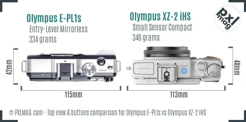 Olympus E-PL1s vs Olympus XZ-2 iHS top view buttons comparison