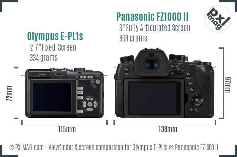 Olympus E-PL1s vs Panasonic FZ1000 II Screen and Viewfinder comparison