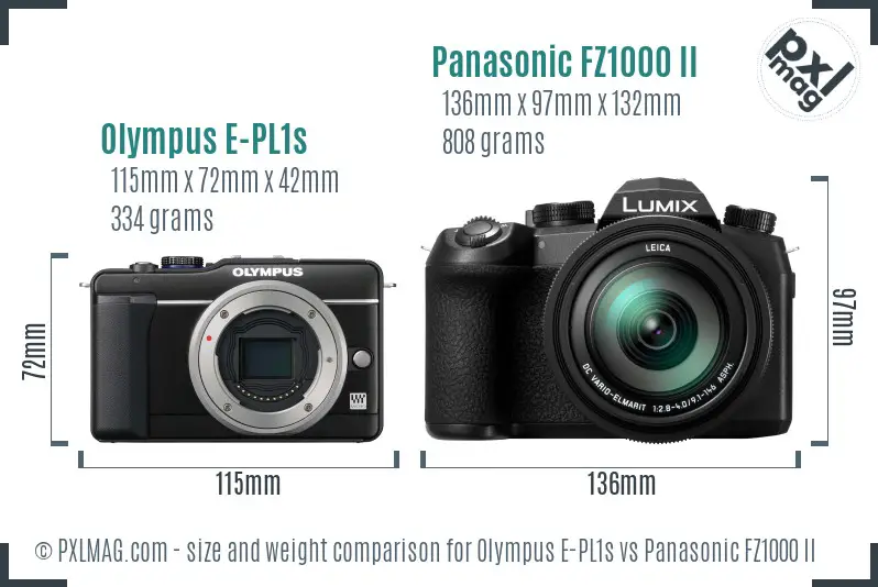 Olympus E-PL1s vs Panasonic FZ1000 II size comparison