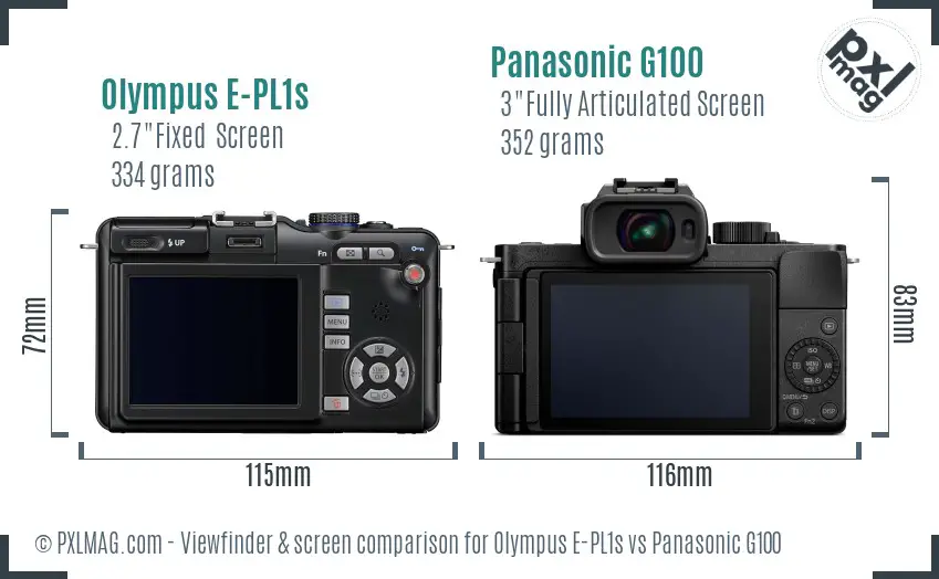 Olympus E-PL1s vs Panasonic G100 Screen and Viewfinder comparison
