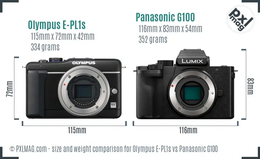 Olympus E-PL1s vs Panasonic G100 size comparison