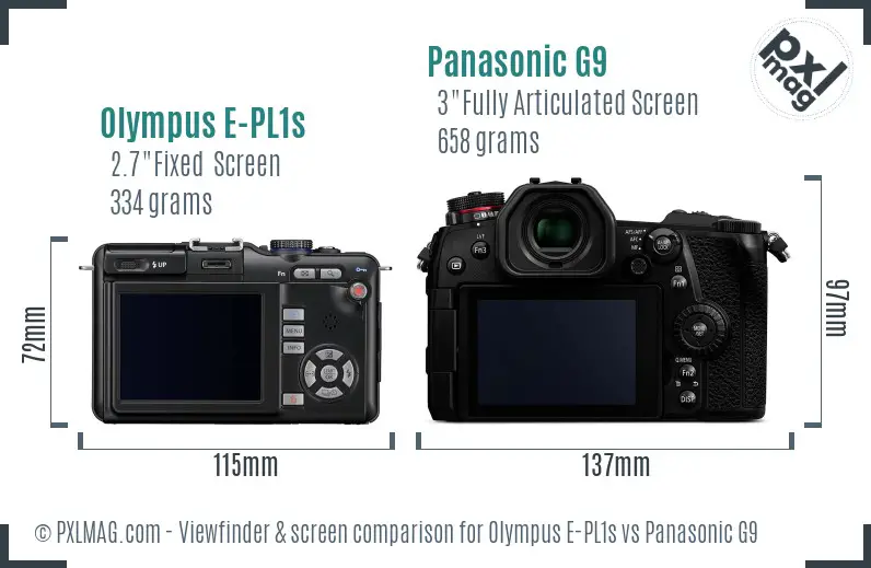 Olympus E-PL1s vs Panasonic G9 Screen and Viewfinder comparison