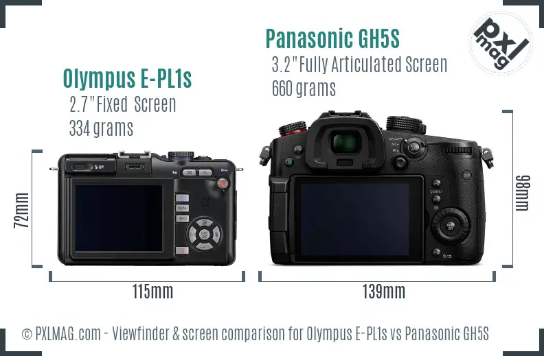 Olympus E-PL1s vs Panasonic GH5S Screen and Viewfinder comparison