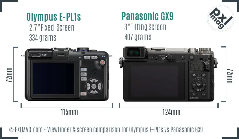 Olympus E-PL1s vs Panasonic GX9 Screen and Viewfinder comparison