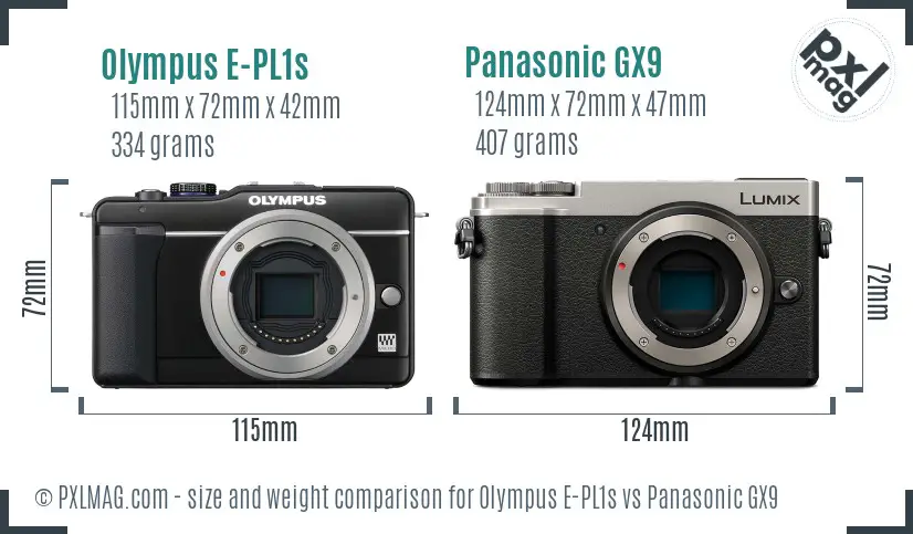 Olympus E-PL1s vs Panasonic GX9 size comparison