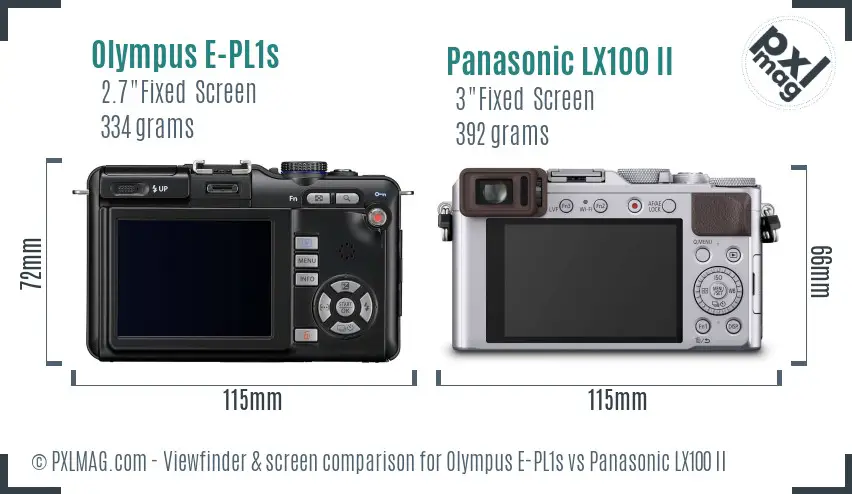 Olympus E-PL1s vs Panasonic LX100 II Screen and Viewfinder comparison