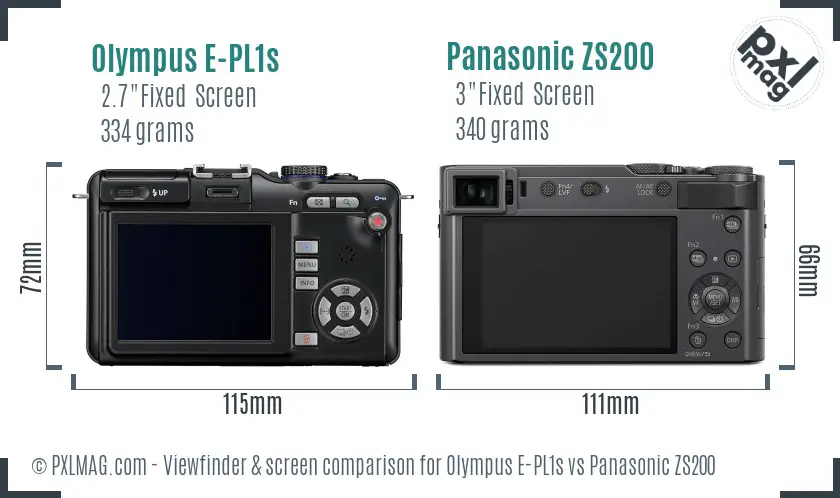 Olympus E-PL1s vs Panasonic ZS200 Screen and Viewfinder comparison