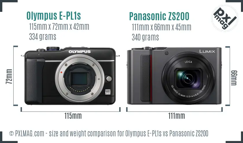Olympus E-PL1s vs Panasonic ZS200 size comparison